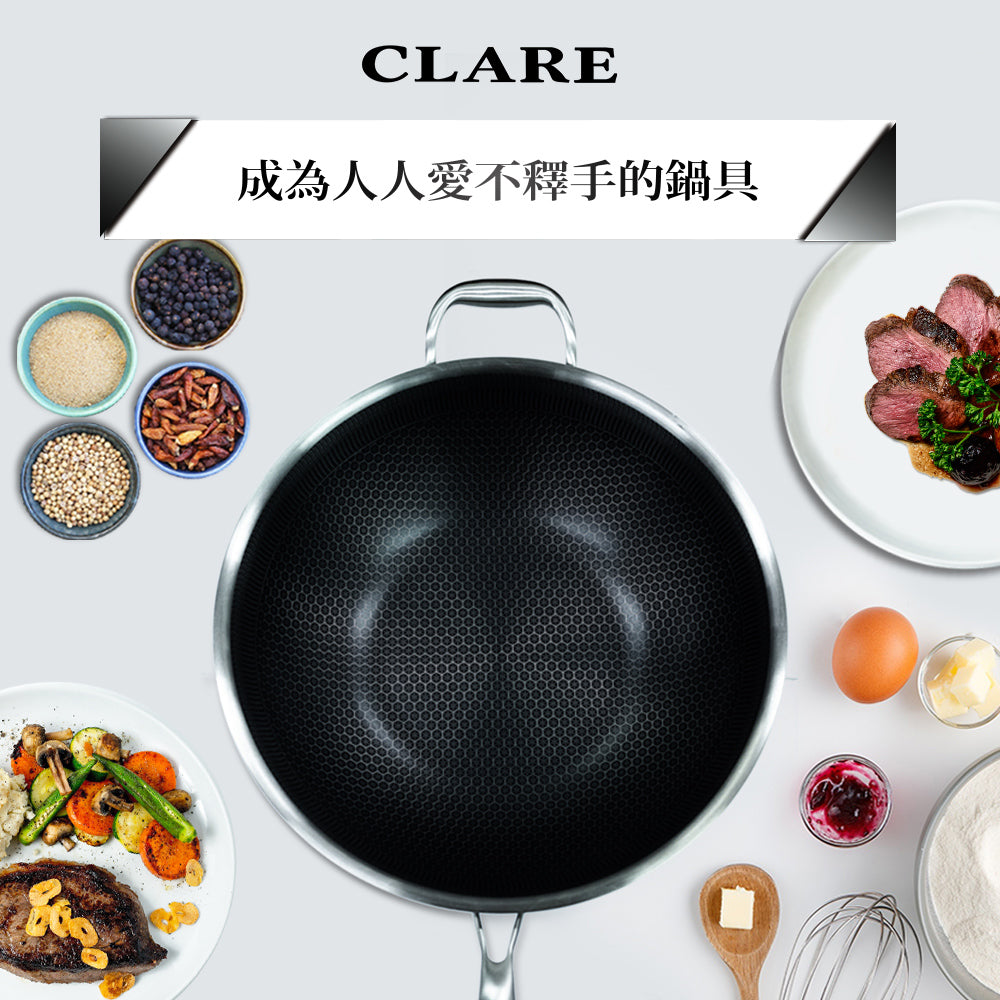 Le idea 樂德兒│CLARE 典鑽 316不鏽鋼 不沾平底鍋 蜂巢塗層不沾鍋 深型不沾平底鍋