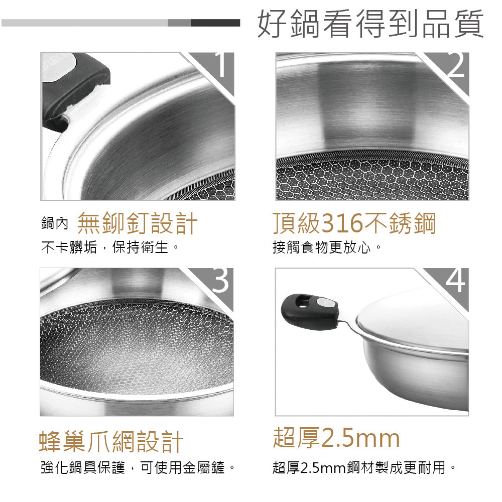 Le idea 樂德兒│PERFECT 理想牌 金緻 316不銹鋼 專利 不沾 平底鍋 附蓋 IH 28cm