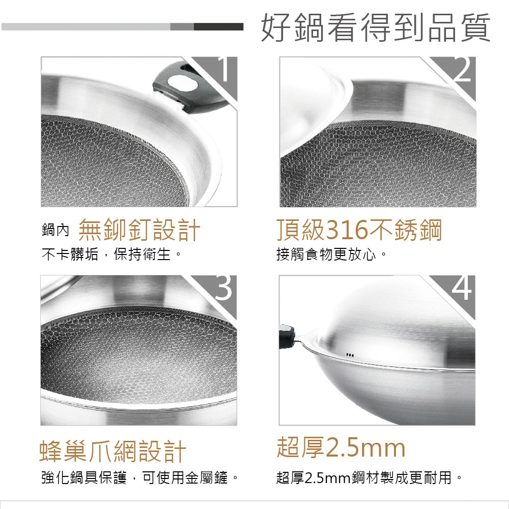 Le idea 樂德兒│PERFECT 理想牌 金緻 316不銹鋼 專利不沾炒鍋 附蓋