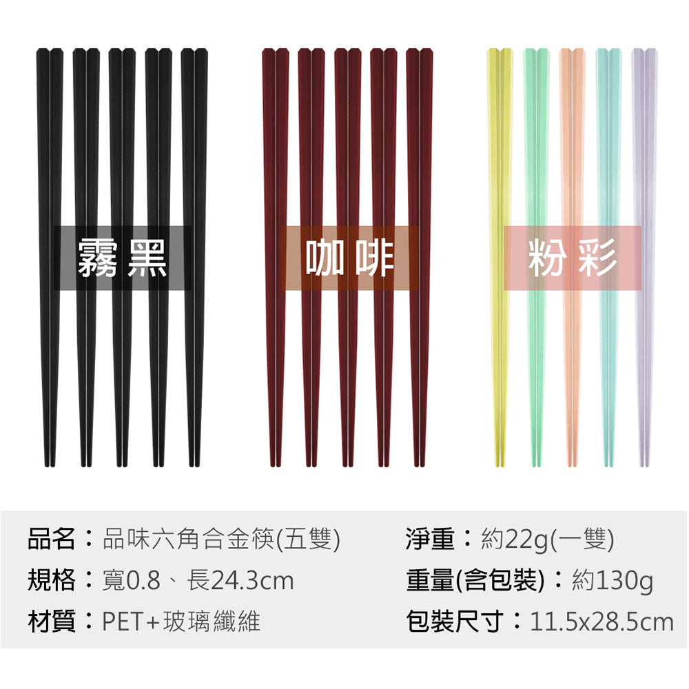 Le idea 樂德兒│PERFECT 理想牌  品味六角合金筷  24cm五雙 筷子 餐具