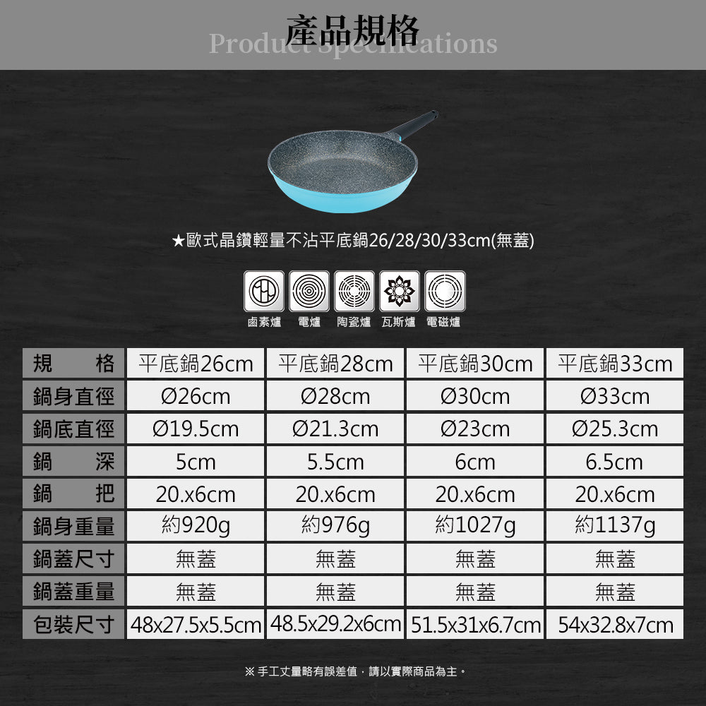 Le idea 樂德兒│Miyaco米雅可 歐式 晶鑚 輕量 不沾 平底鍋 不沾鍋 IH 無蓋