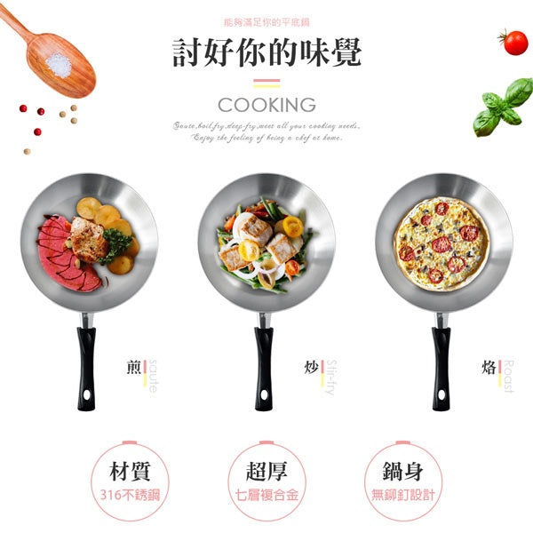 Le idea 樂德兒│PERFECT 理想牌 金緻 316不鏽鋼 七層複合金 平底鍋 無蓋